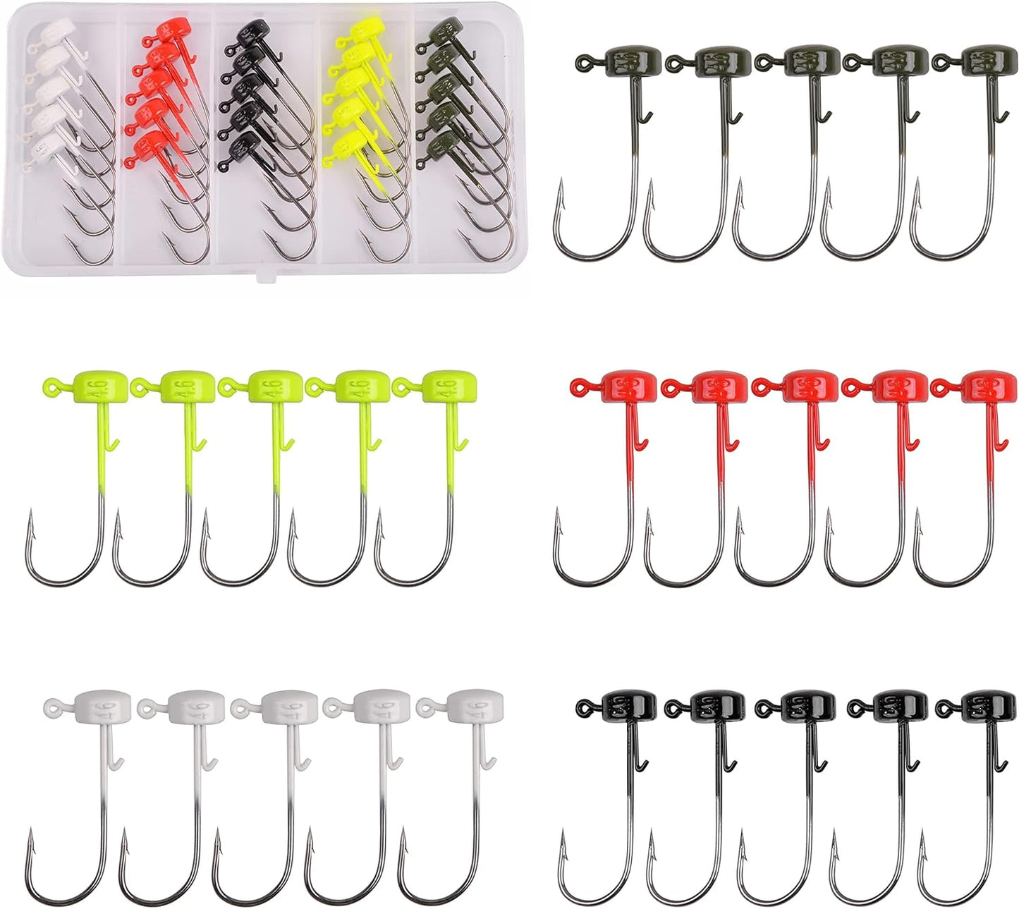 25pcs Finesse Mushroom Shroom Jig Hooks for Soft Lures Ned Rig Jig Heads (1/6 oz)