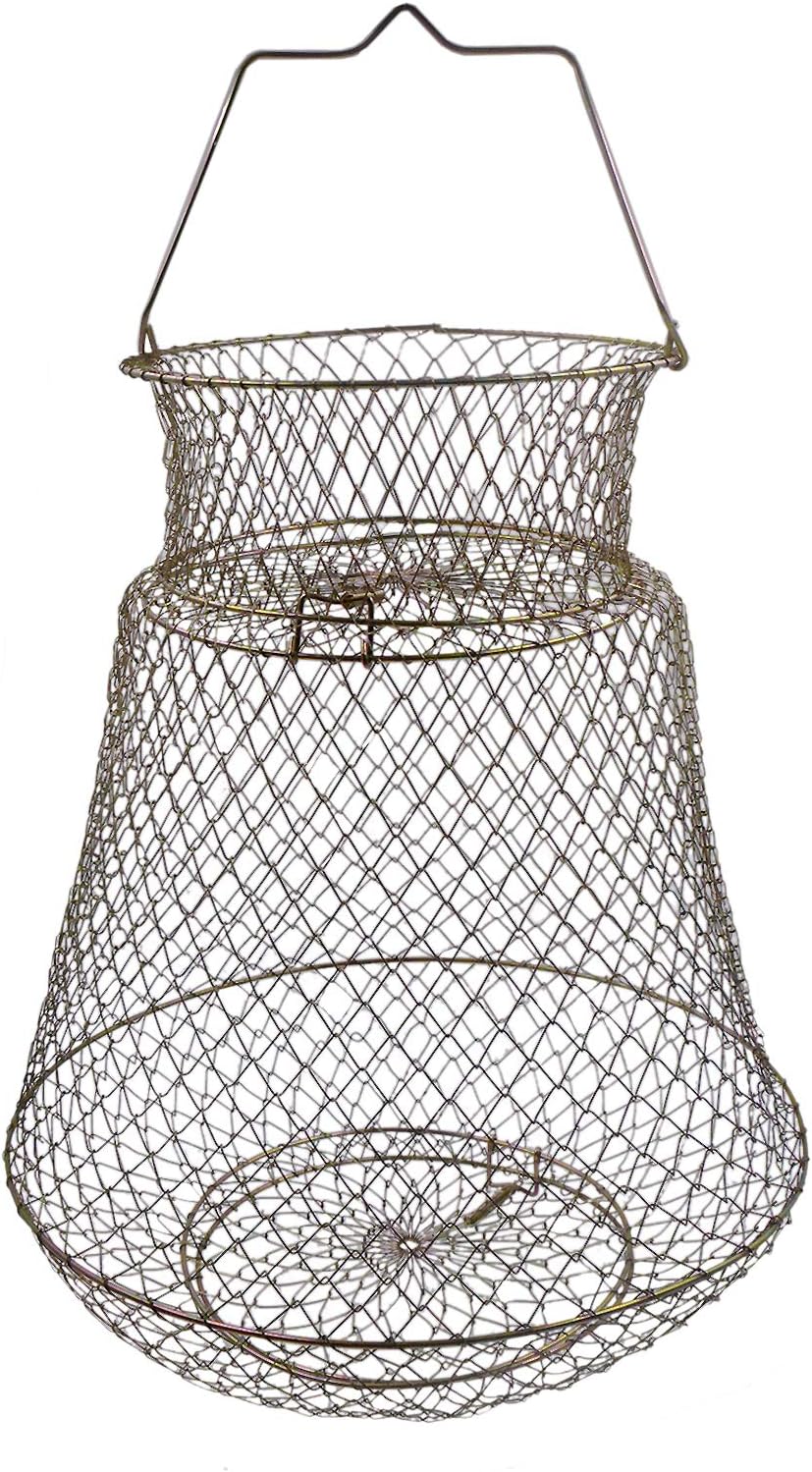 Metal Rustproof Fish Basket, Collapsible Fshing Net Cage Fish Baskets for Live Fish Robust and Easy to Use