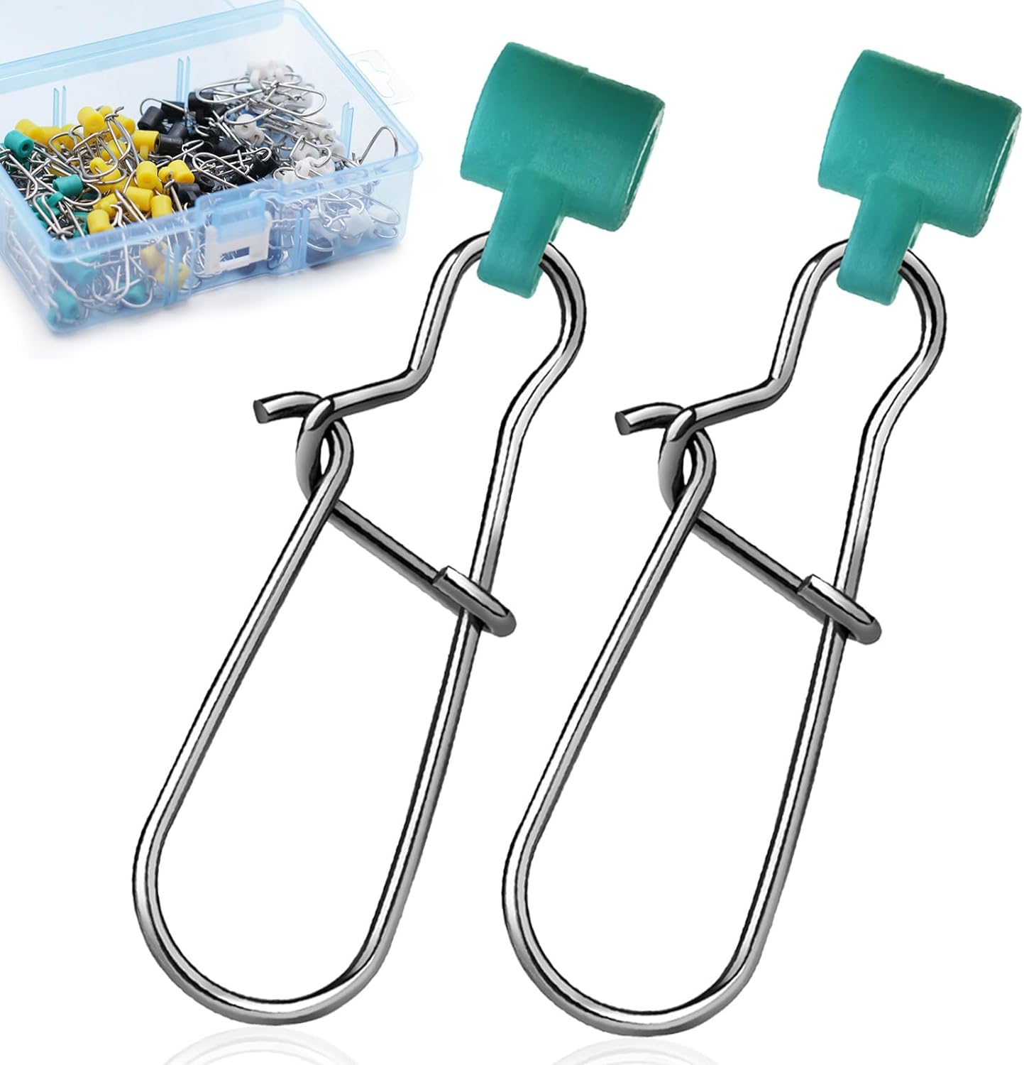 25pcs Duo Lock Snaps for Fishing Line Heavy Duty Weights Sinkers Saltwater Connector Accessories, Green, Small