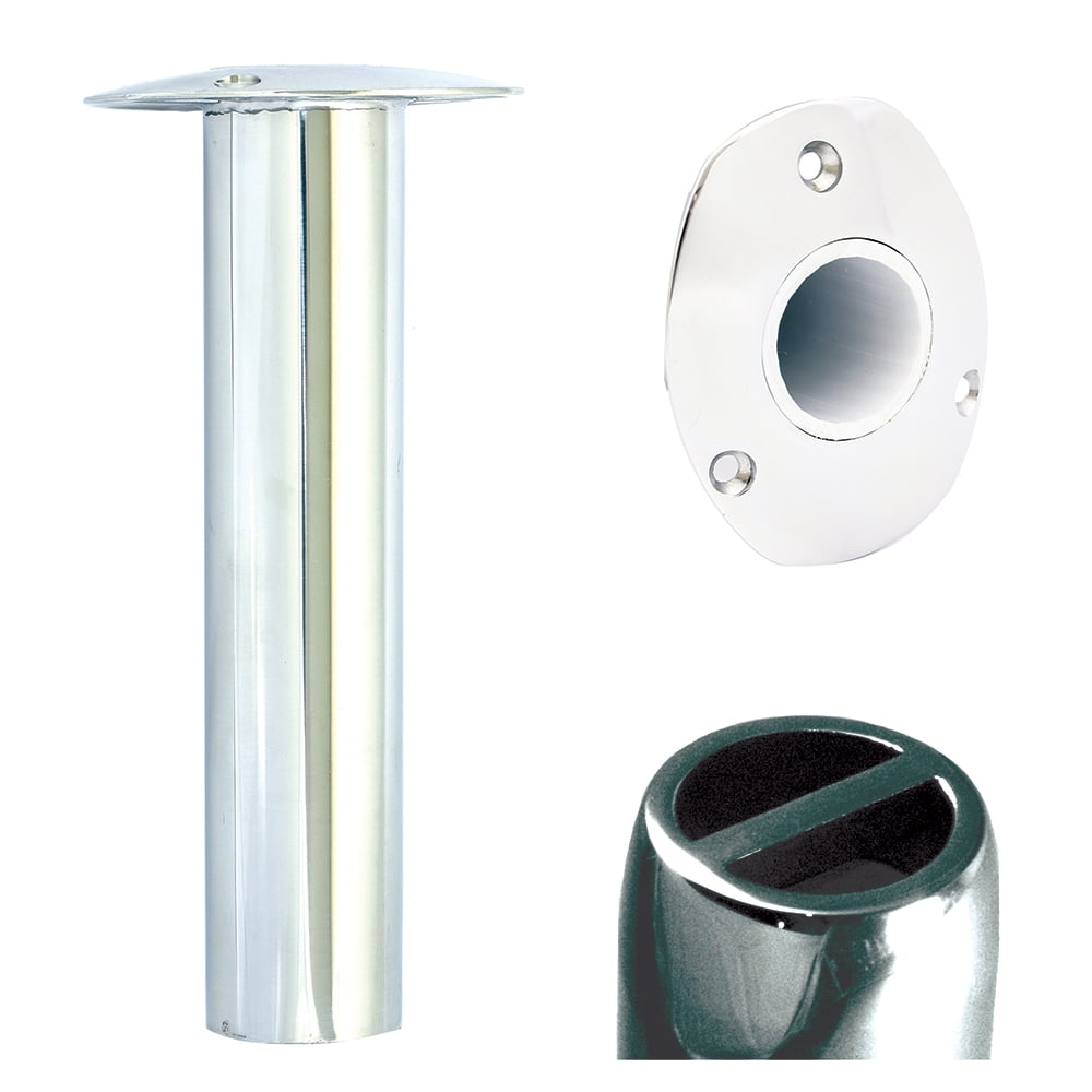 13' Silver, White, and Teal Tigress Oval Head Stainless Steel Gunnel Mount Rod Holder 0 Degree 9'