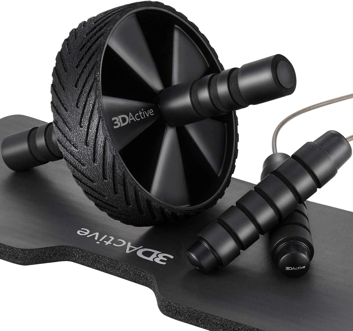 3Dactive Ab Roller Wheel with Jump Rope and Knee Mat. Home Gym Exercise Equipment for Abs Workout, Core Training and Cardio Workouts.