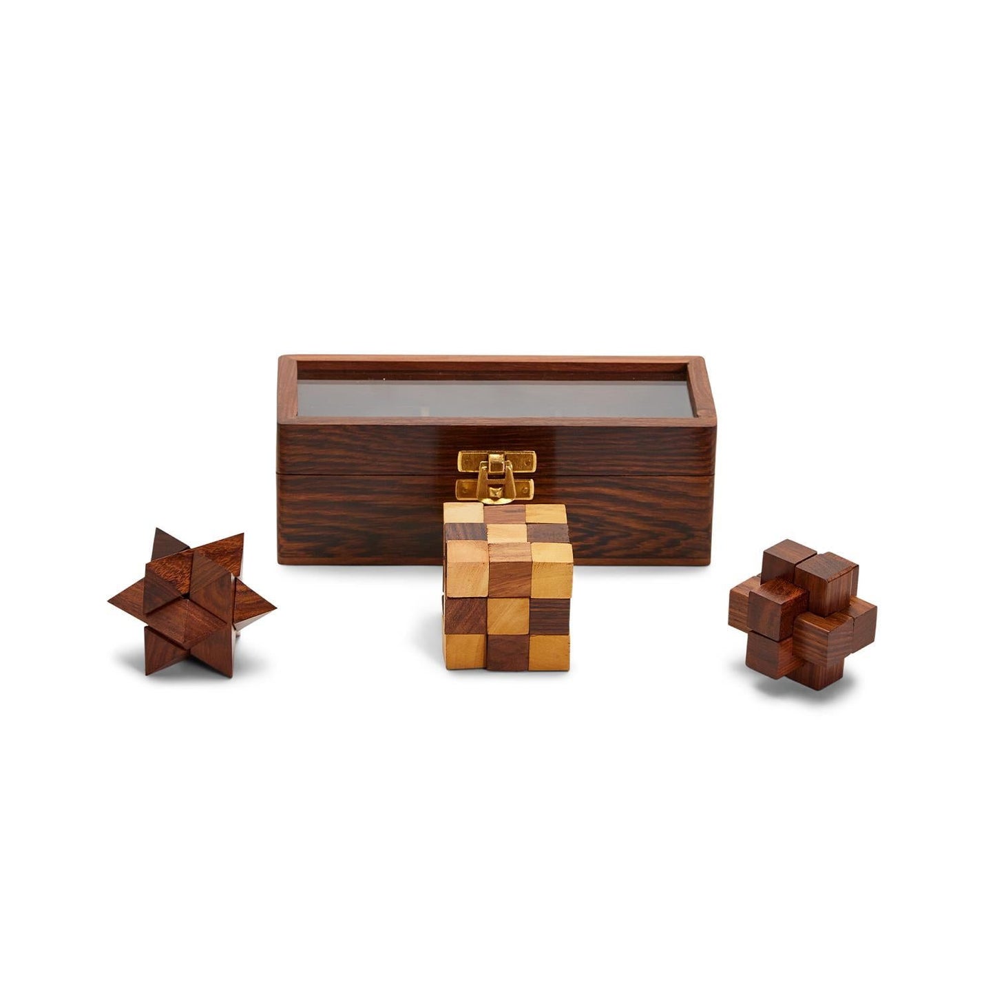 Wood Crafted Puzzles in Storage Box - Set of 3