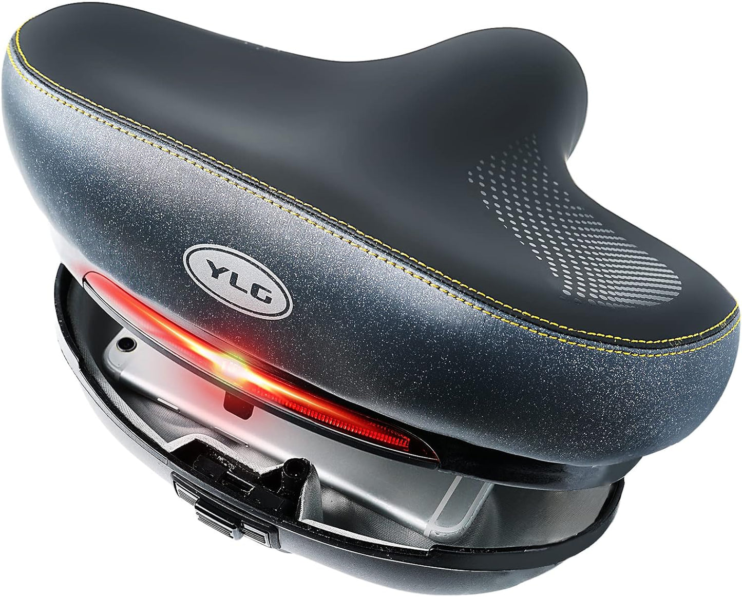 YLG Wide Bike Seat - Comfortable Large Electric Bike Saddle Cushion with Storage, Wide Memory Foam Cushion Durable Leather, Universal Fit - Ideal for Tall Men and Women, Stable and Waterproof