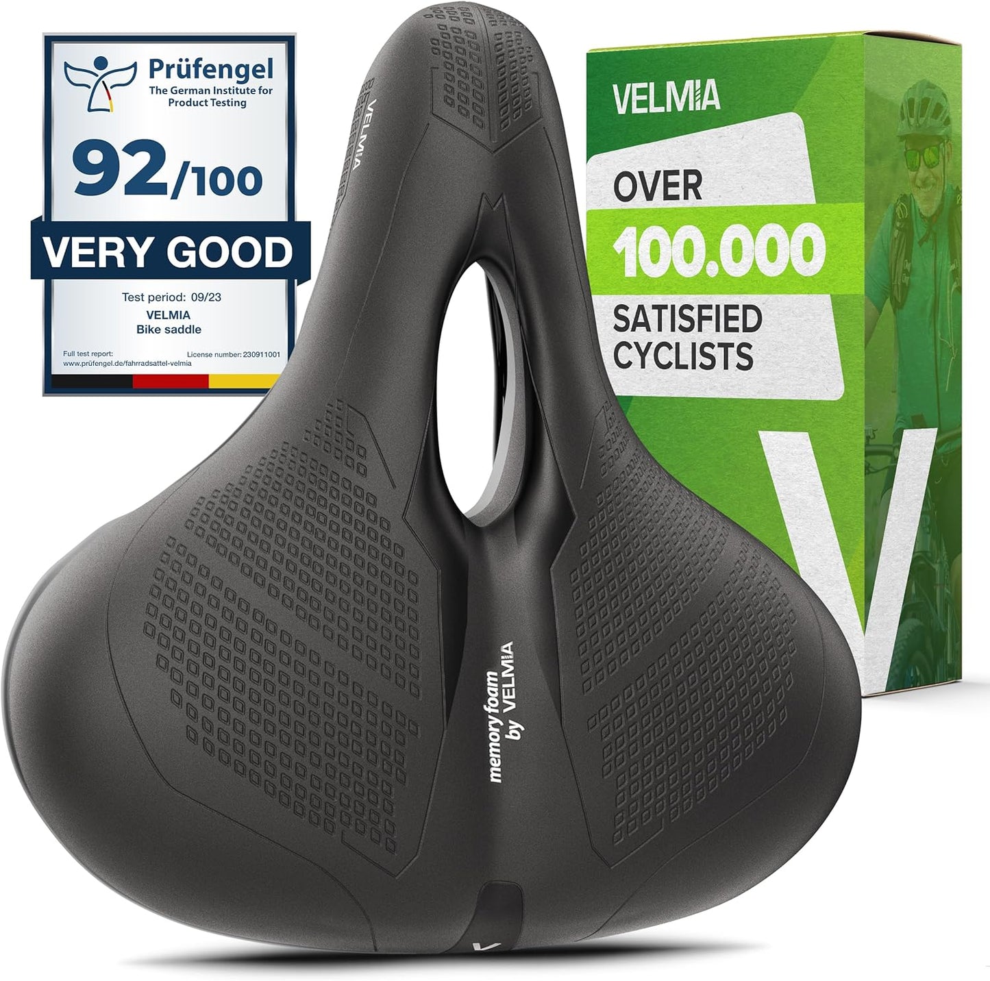 VELMIA Bike Seat Designed in Germany, Made of Comfy Memory Foam I Bicycle Seat for Men and Women, Waterproof Bike Saddle with Smart Zone-Concept I Exercise Bike Seat, Seat for BMX, MTB & Road