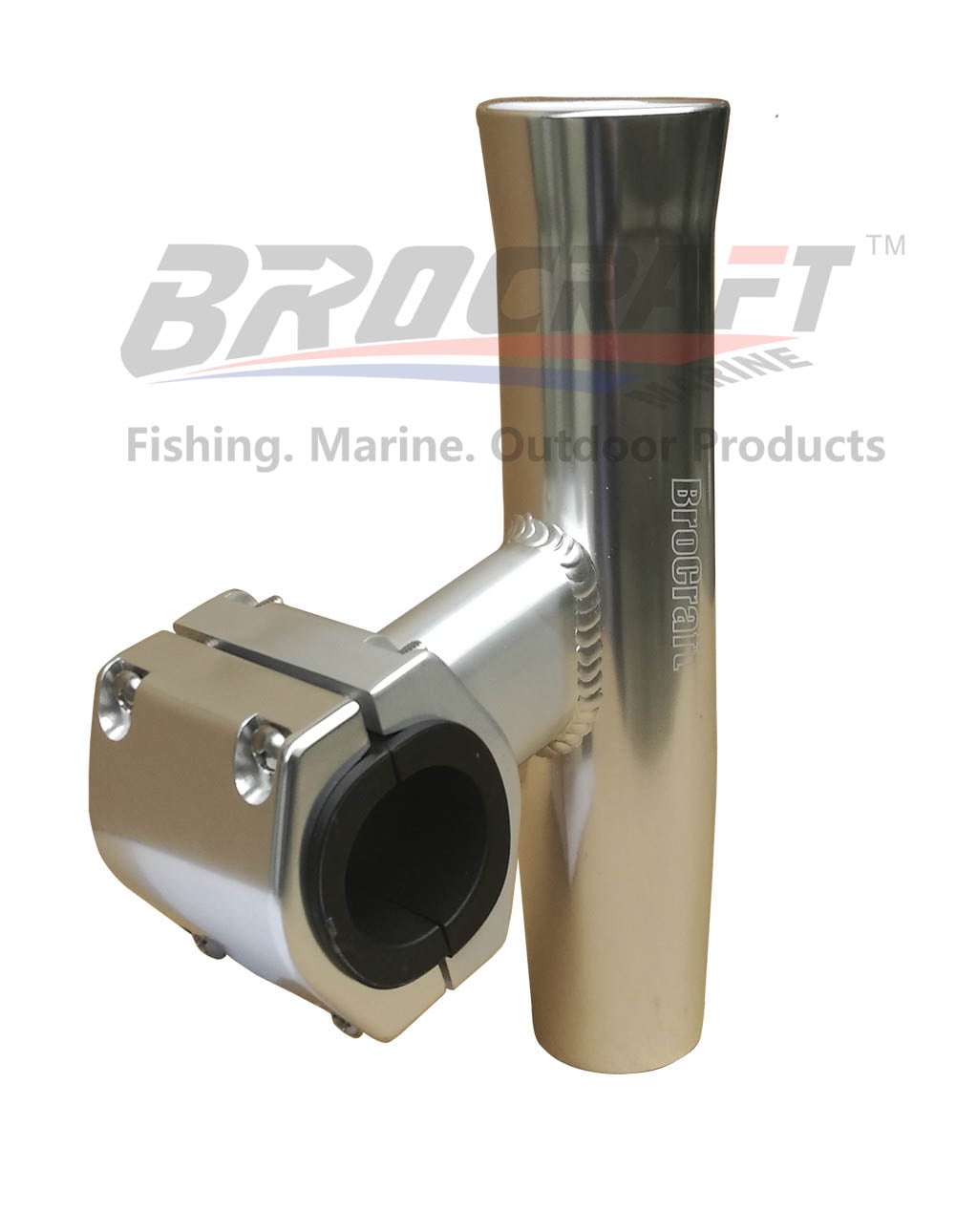 BroCraft Clamp-On Rod Holder - Silver Aluminum - Horizontal Mount - Fits 1' to 2' O.D. Pipe