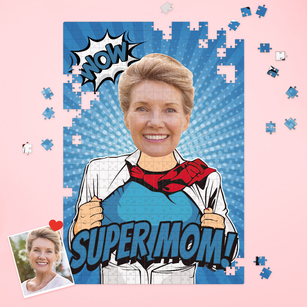 Custom Face Puzzle Super Mom for Happy Mother's Day Funny Puzzle Gift