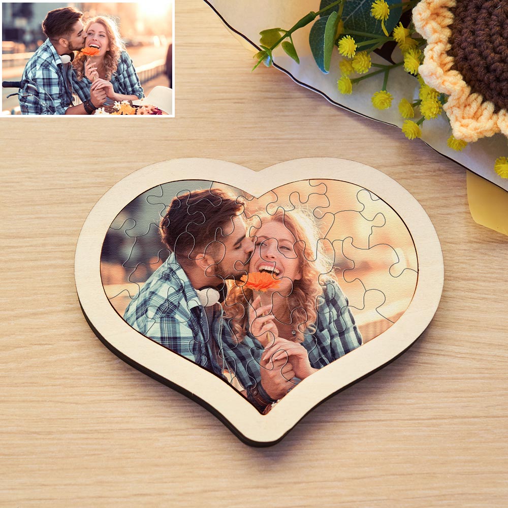 Personalized Photo Wooden Puzzle Heart-shaped Puzzle Valentine's Day Gifts