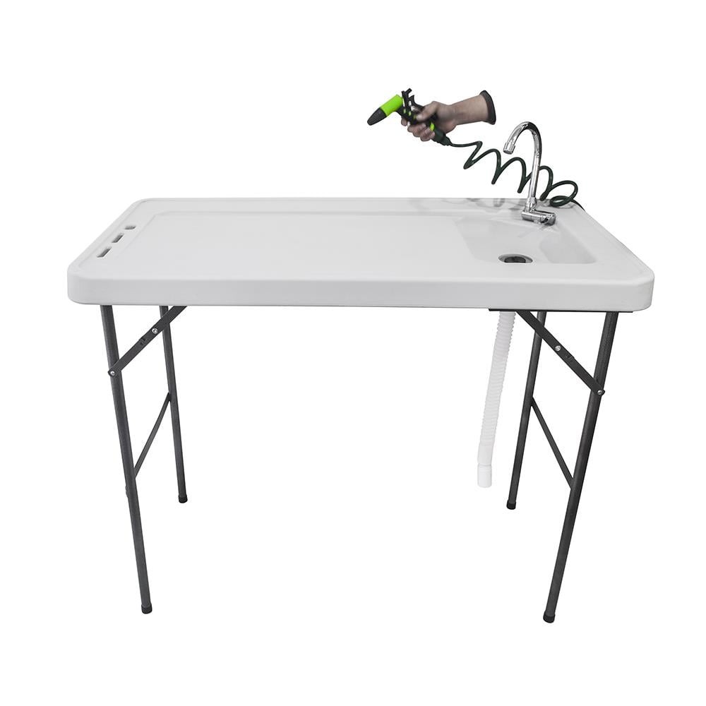 Ktaxon Folding Fish Table, Portable Cleaning Cutting Fillet Table, with Sink, Faucet, Spray Gun and Drain Hose, for Outdoor Camping Picnic