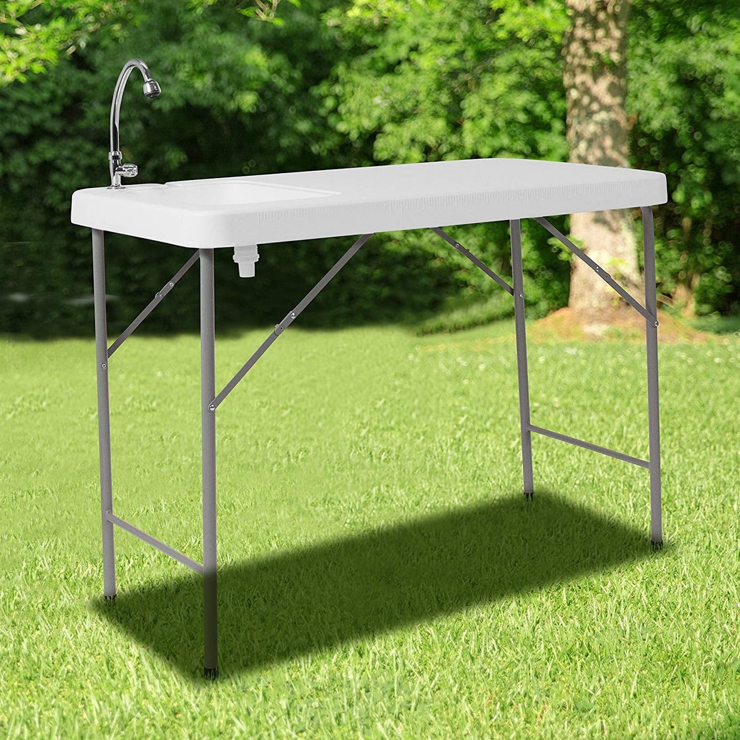 MDHAND Folding Fish Cleaning Table, 4-Foot Portable Outdoor Camping Table and Sink Faucet