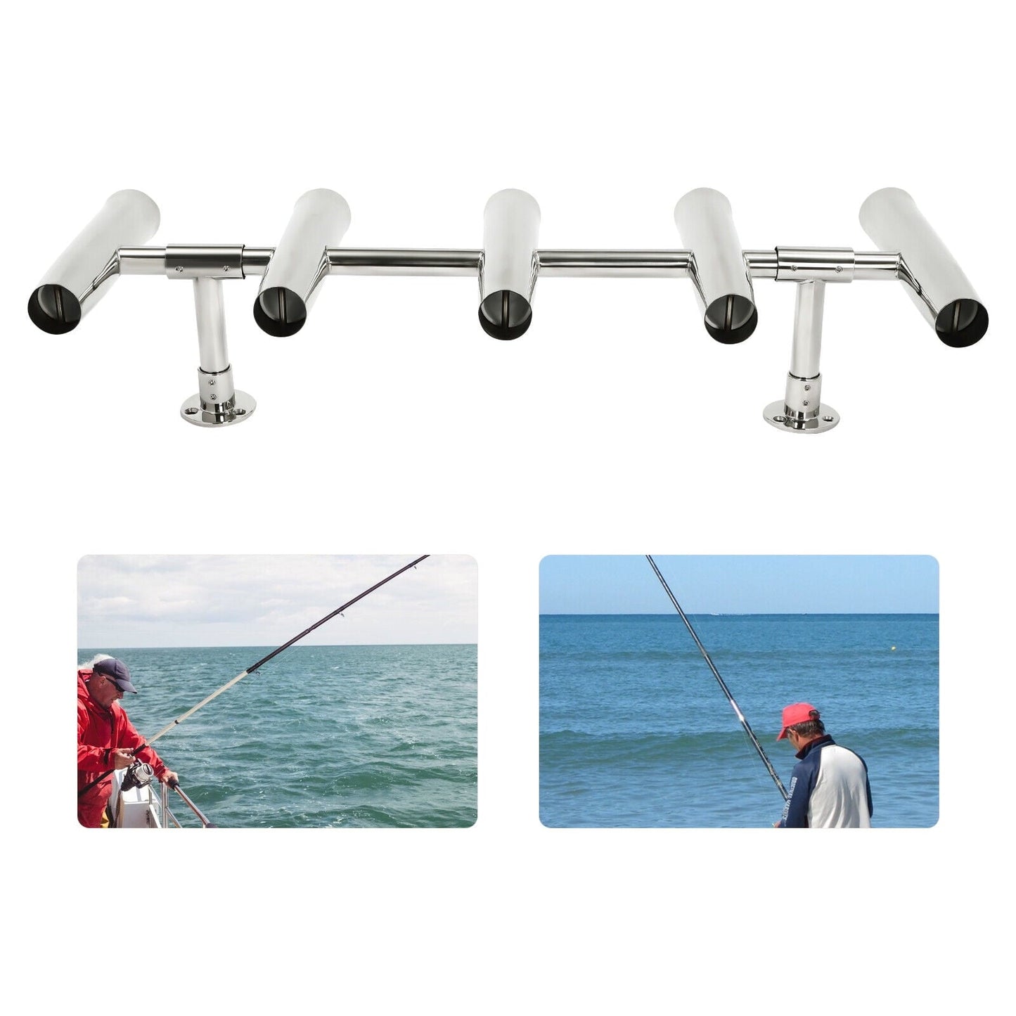 Marine Stainless Steel 5 Link Boat Fishing Rod Holder 5-Tube Fishing Rod Support for Marine Yacht