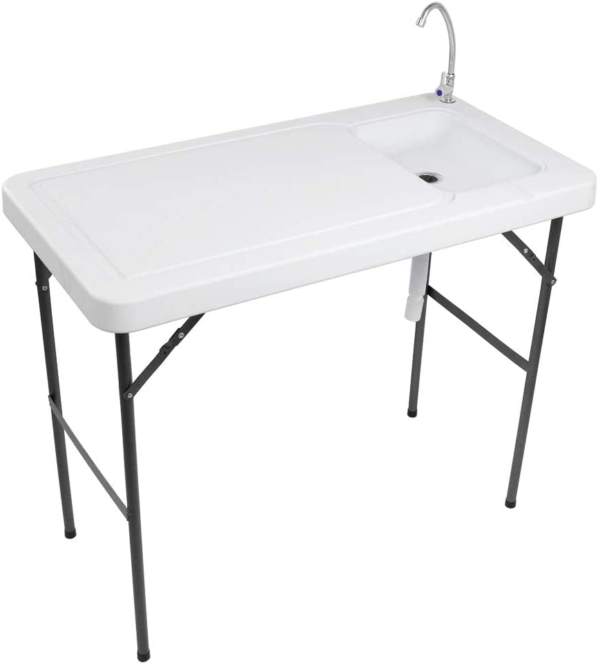 Outdoor Folding Fish and Game Cleaning Table w/Sink| Portable & Durable, Standard Garden Connection, Upgraded Drainage Hose, Stainless Steel (Classic)¡