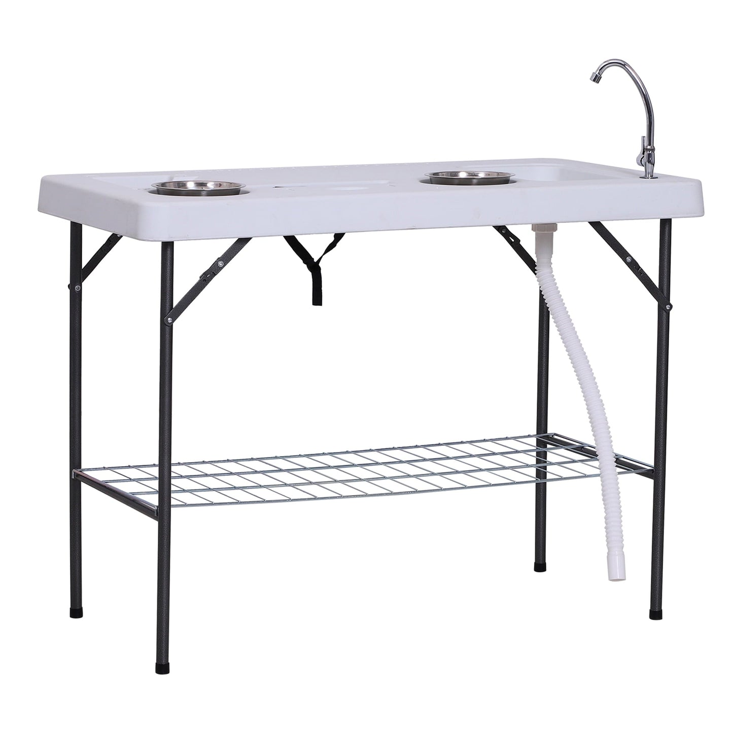 Outsunny 50' L Folding Fish Cleaning Table with Sink, Faucet, and Accessories