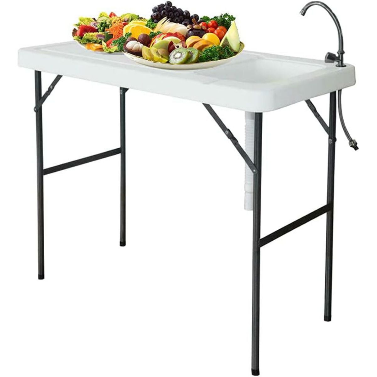 Portable Folding Fish Table, Folding Fish Cleaning Table with Sink & Faucet, Outdoor Folding Camping Sink Table for Picnic Garden Kitchen Camping