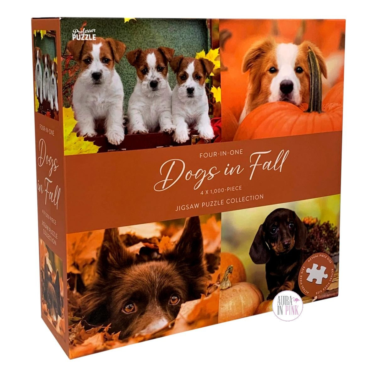 Professor Puzzle 4-in-1 Dogs In Fall Leaves Pumpkin Autumn 4 x 1000 Piece Jigsaw Puzzle Collection