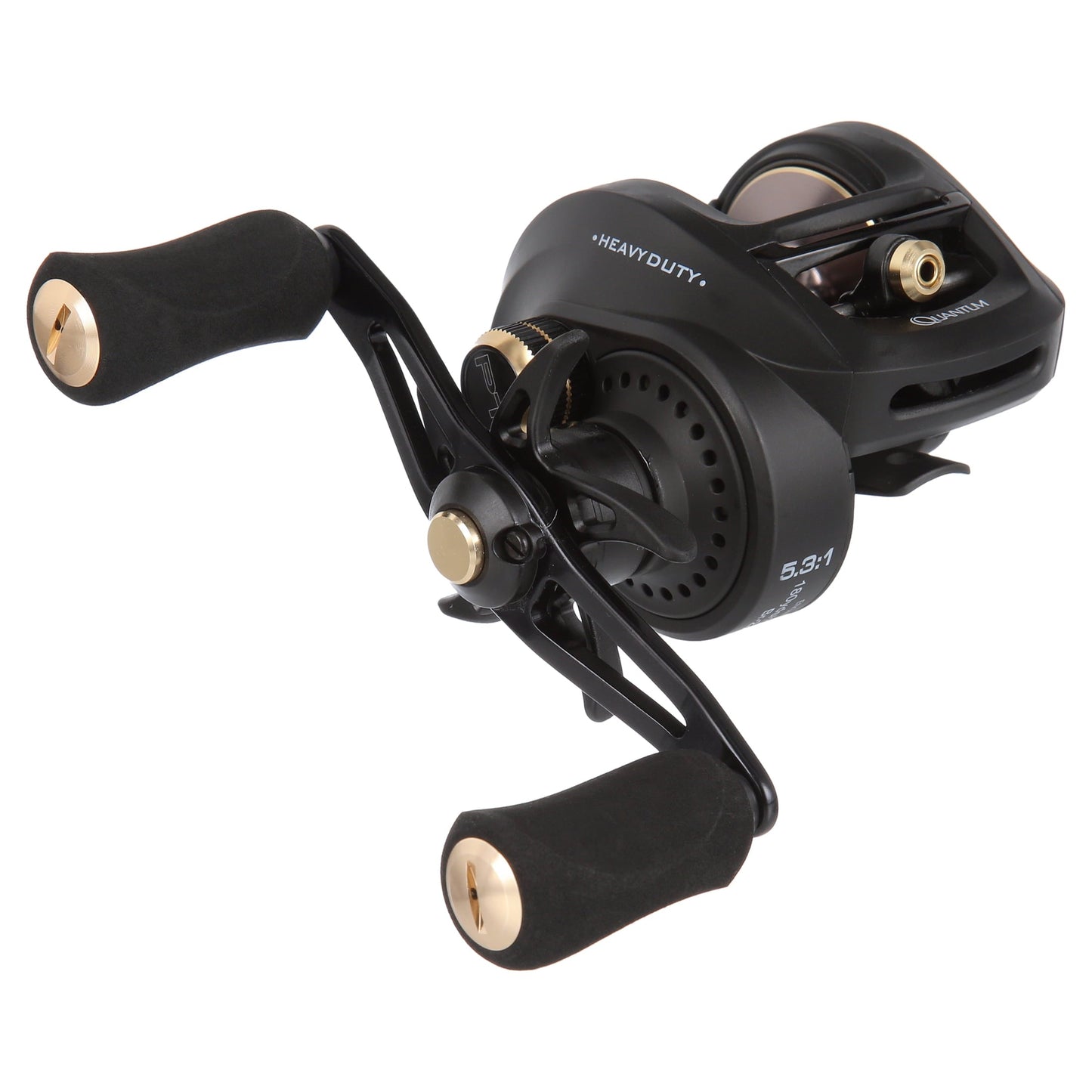 Quantum Smoke HD Baitcast Fishing Reel, Size 200 Reel, Right-Hand Retrieve, Continuous Anti-Reverse Clutch, Large EVA Handle Knobs, 5.3:1 Gear Ratio, Black