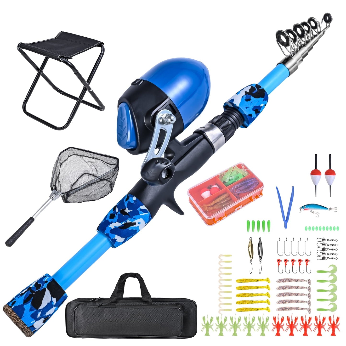 Walmeck Storage bag,Kids Combo Collapsible Stool Collapsible Stool Net Rod Reel Combo Net Telescopic Pole Stool Net Telescopic IUPPA Tubbek Combo HUIOP Rod ERYUE