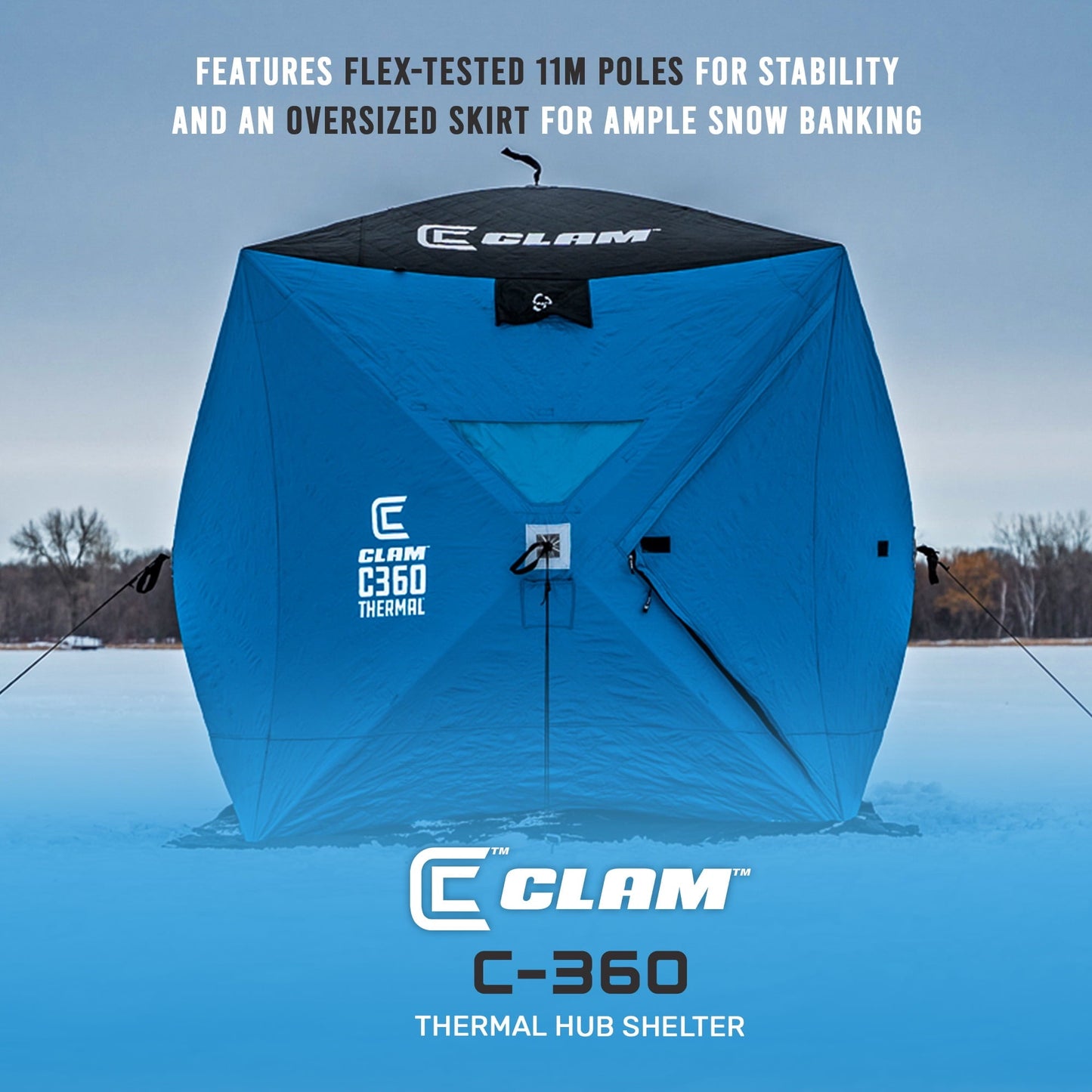 CLAM C-360 Portable 6 Foot Pop Up Ice Fishing Thermal Hub Shelter Tent