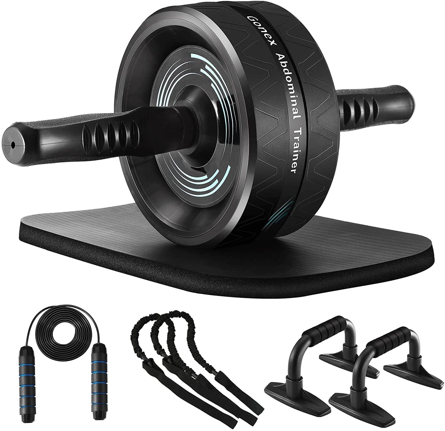 Gonex Ab Roller Wheel, Home Gym Equipment, Ab Wheel for Abdominal & Core Strength Training with Resistance Bands, Knee Mat, Push-Up Bar Accessories, Core Sliders or Jump Rope