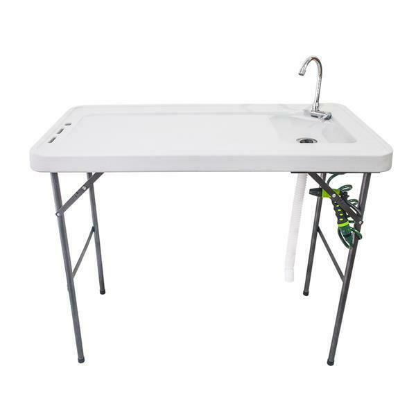 Outdoor Folding Fish Table Picnic Desk with Spray Gun & Faucet White
