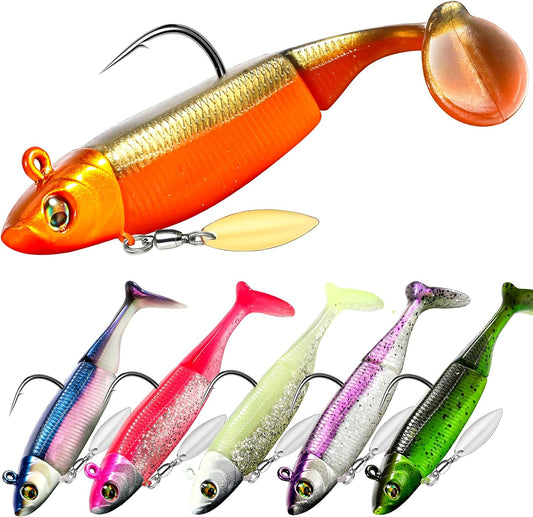 Fishing Lures, Pre-Rigged Jig Head Bass Lures with Paddle Tail for Freshwater Saltwater (Spinner)