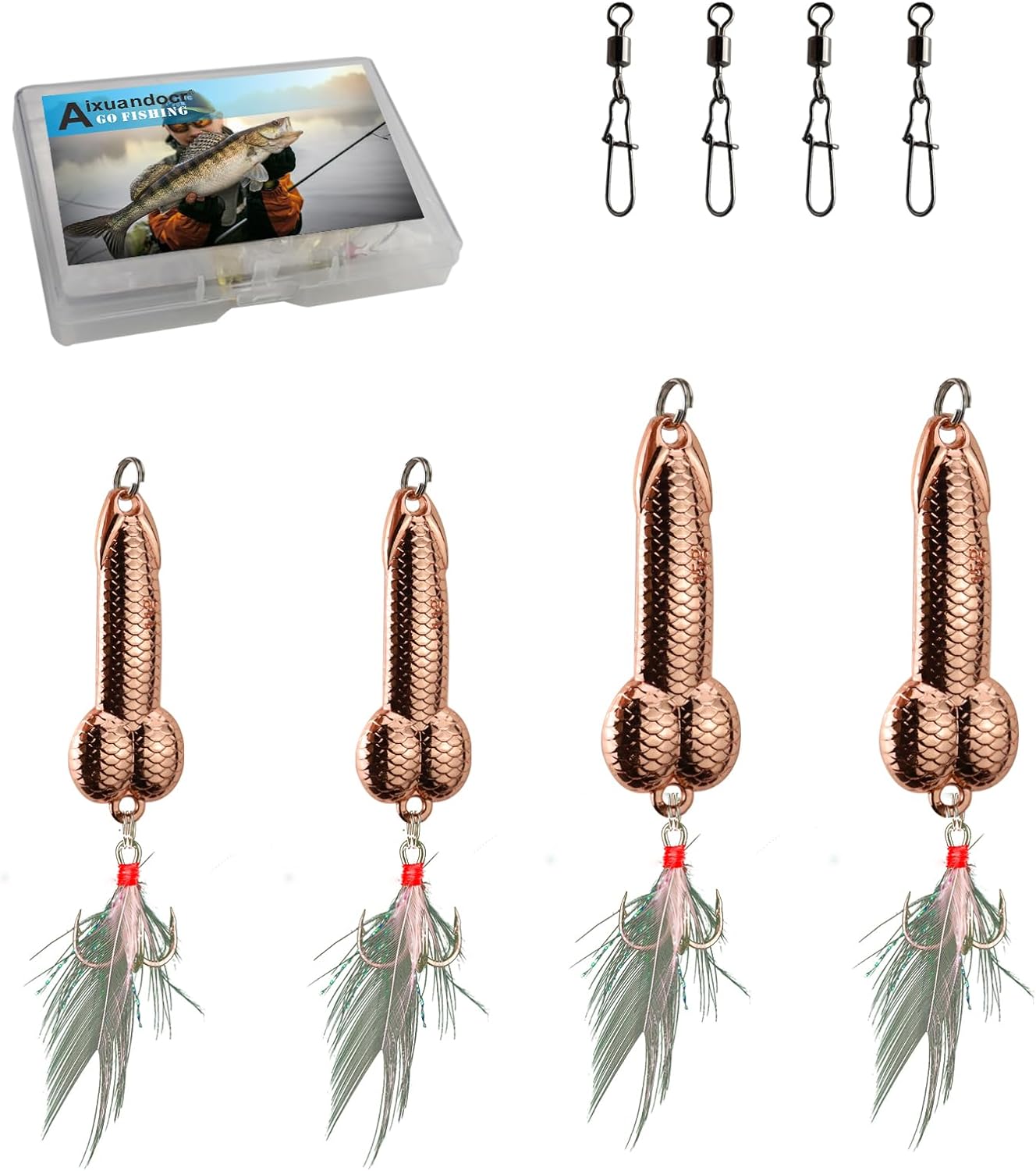 Bass Fishing Lure, Fishing Spoons, Topwater Fishing Lures with Trebles Hooks (4RG)