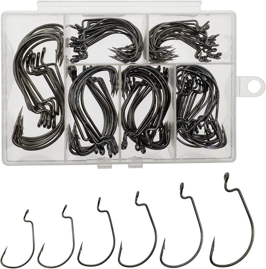 110pcs Bass Hooks Fishing, 6 Sizes Fishing Hooks Freshwater