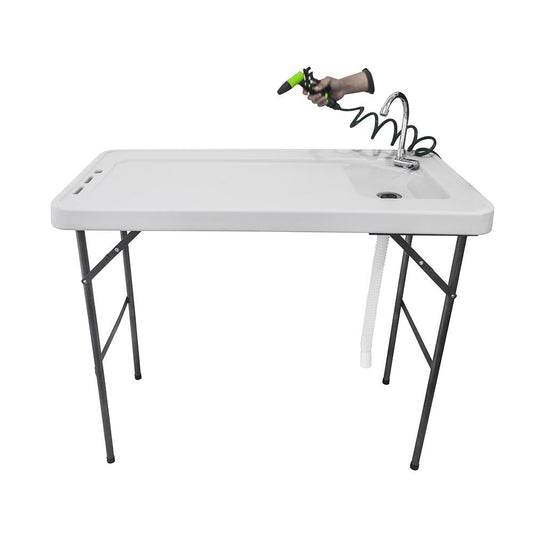 SamyoHome Folding Fish Fillet Cleaning Table, with Faucet Sprayer Sink and Drain Hose, for Hunting Cutting, Camping, Outdoor Sports