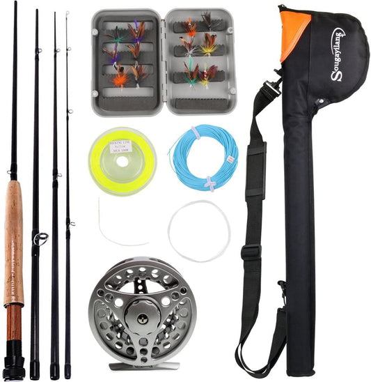 Sougayilang Saltwater Freshwater Fly Fishing Rod with Fly Reel Combo - Novice Fishing Full Kit