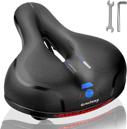 Comfort Bike Seat for Women Men,Wide Bicycle Saddle Replacement Memory Foam Padded Soft Bike Cushion with Dual Shock Absorbing Universal Fit for Indoor/Outdoor Bikes with Reflect