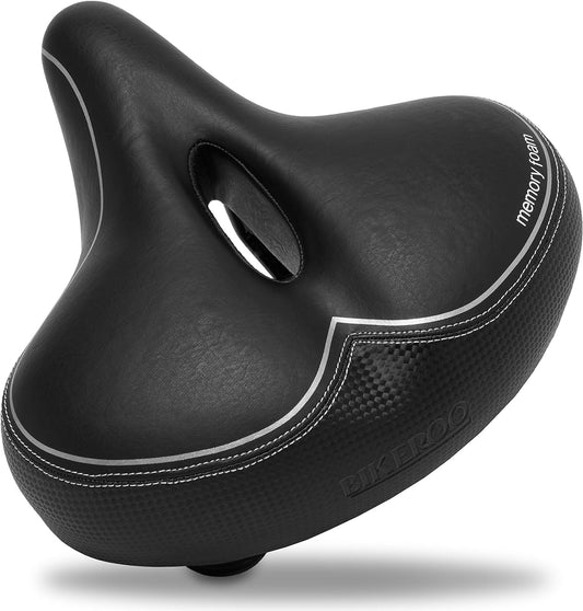Bikeroo Oversized Bike Seat - Peloton Seat Cushion - Bicycle Saddle Replacement - Wide Cushioned Comfortable Seat for Men & Women - Compatible with Exercise, Road, and Stationary Bikes
