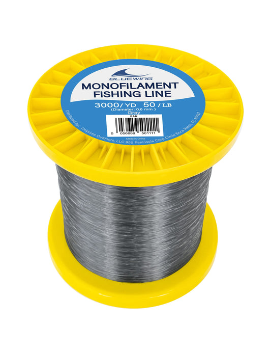 BLUEWING Monofilament Fishing Line 3000YD Invisible Thin Diameter Fishing String Mono Fishing Line, Dia.0.6mm*3000YD*50LB, Gray