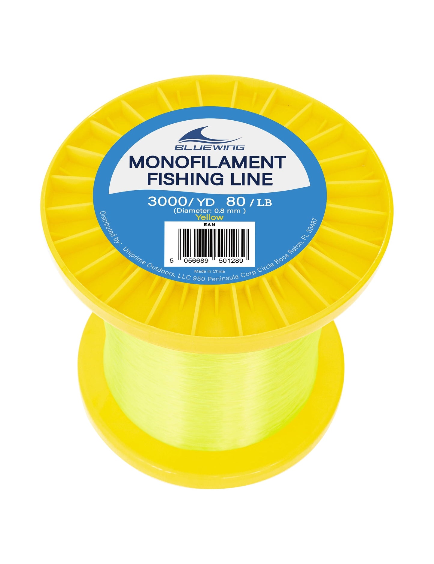 BLUEWING Monofilament Fishing Line 3000YD Invisible Thin Diameter Fishing String Mono Fishing Line, Dia.0.8mm*3000YD*80LB, Yellow