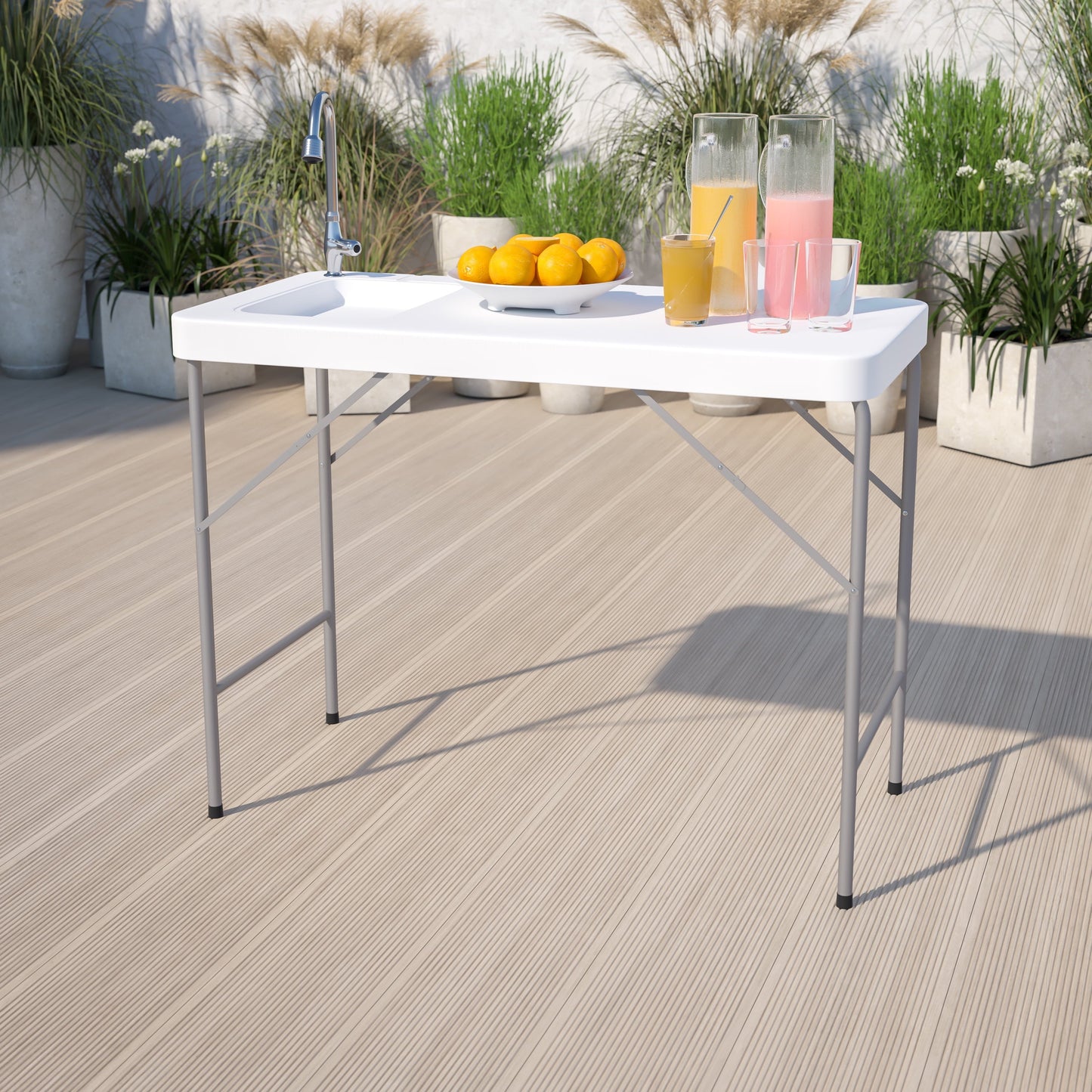 BizChair 4-Foot Portable Fish Cleaning Table / Outdoor Camping Table and Sink