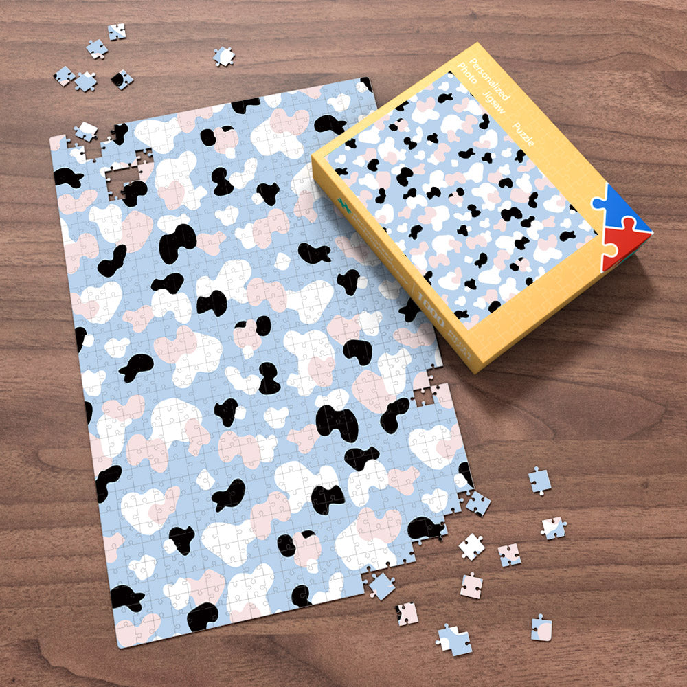 Puzzle Gift Blue Cow Print Puzzle for Her / Him