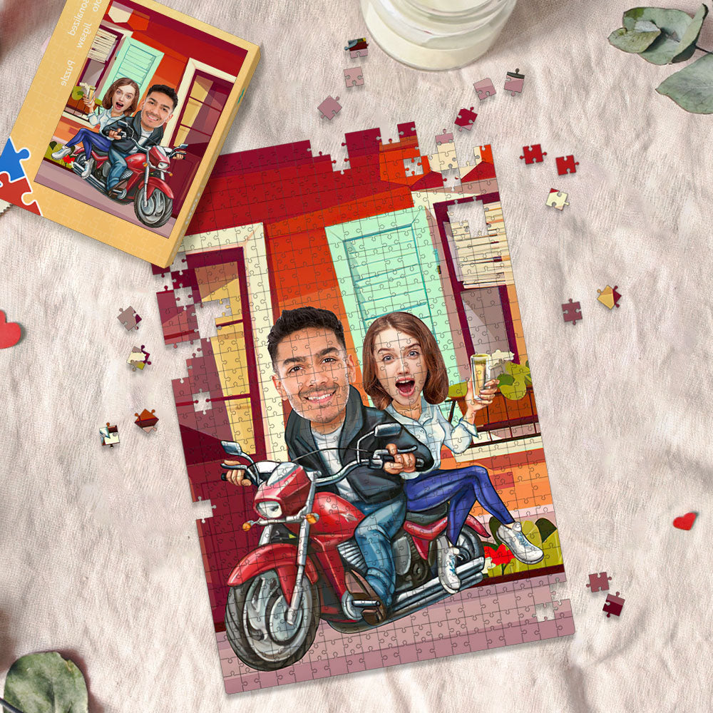 Custom Face Puzzle Personalized Minime Puzzle Motorcycle Couple Gifts