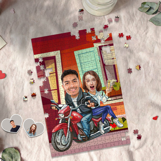 Custom Face Puzzle Personalized Minime Puzzle Motorcycle Couple Gifts