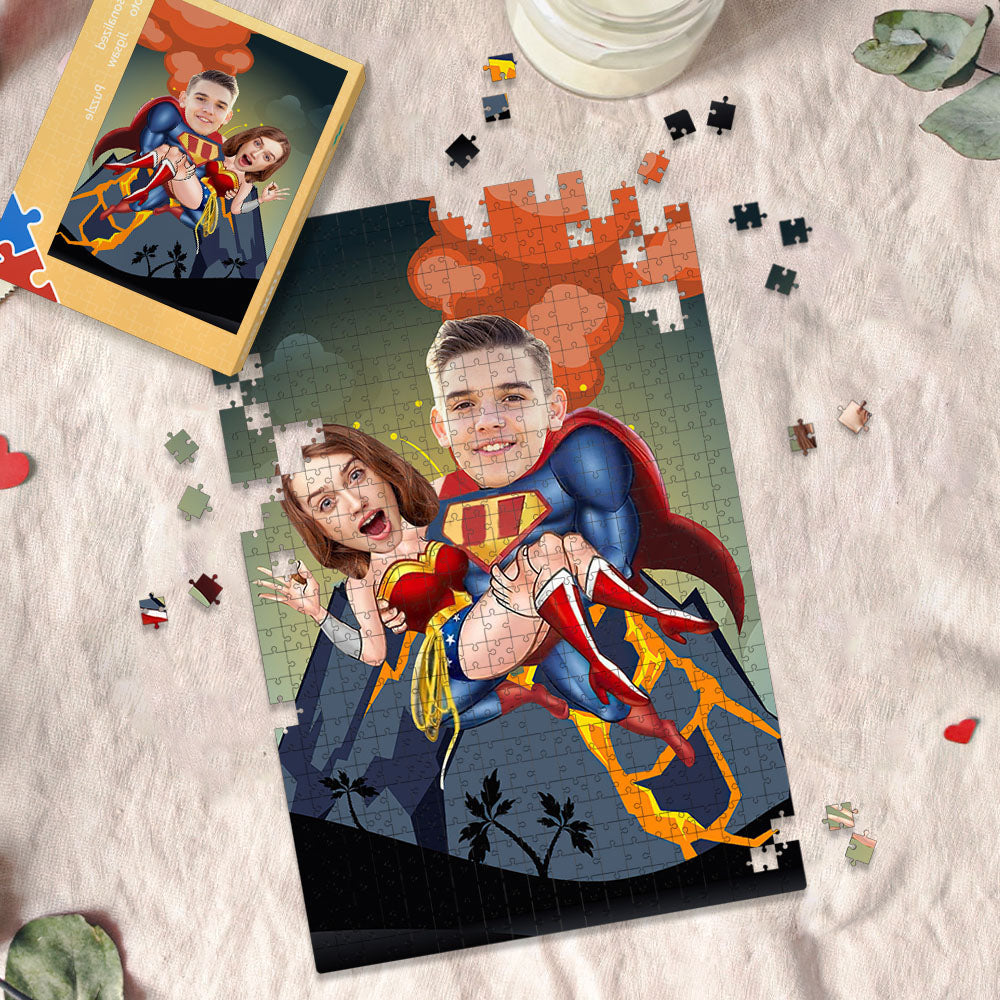Custom Face Minime Puzzle Wonder Woman and Superman Puzzle Gifts