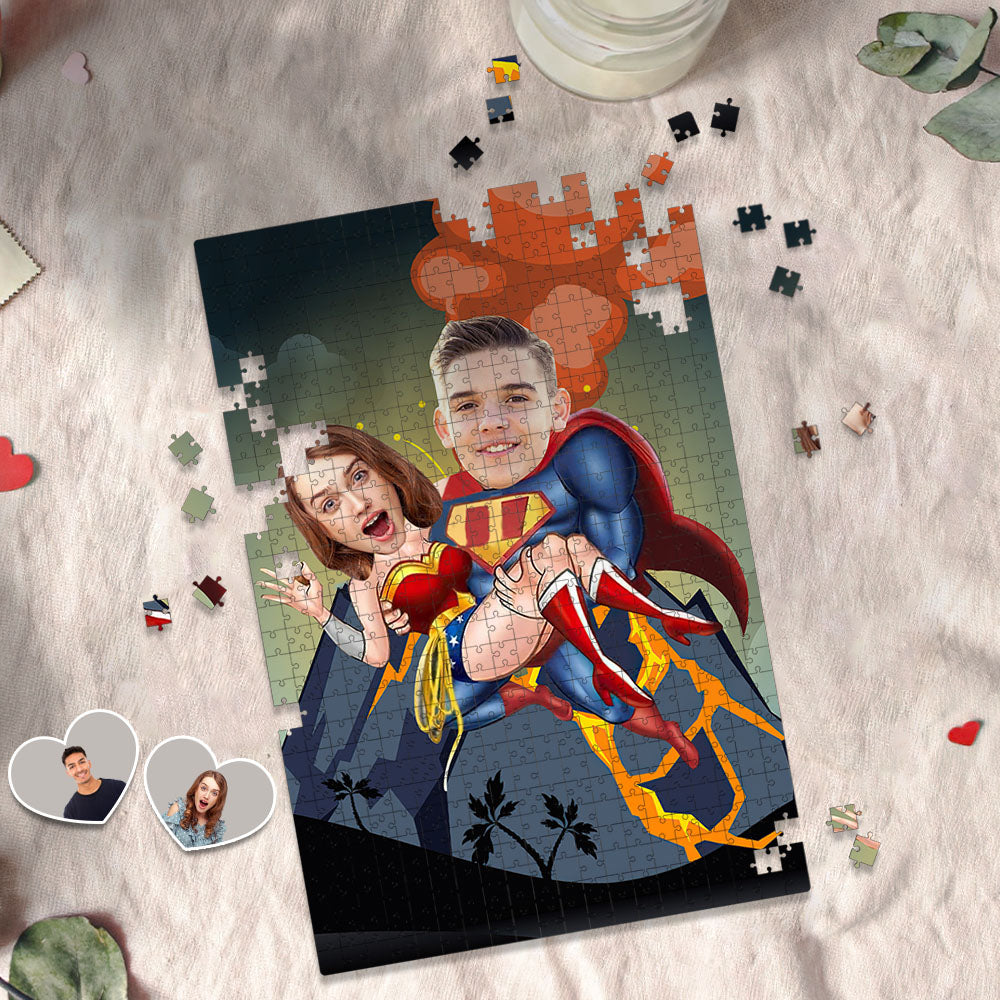 Custom Face Minime Puzzle Wonder Woman and Superman Puzzle Gifts