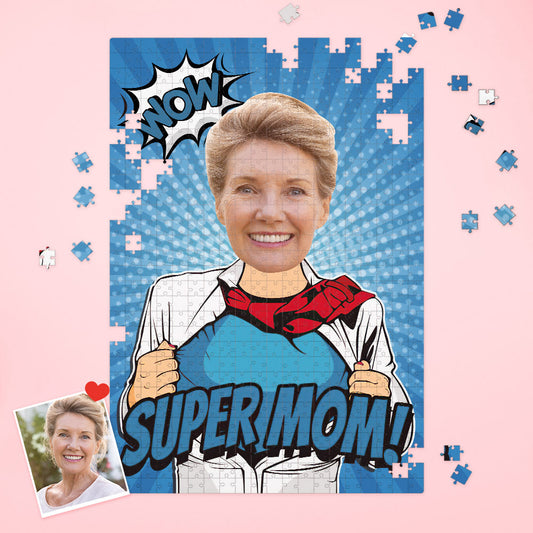 Custom Face Puzzle Super Mom for Happy Mother's Day Funny Puzzle Gift