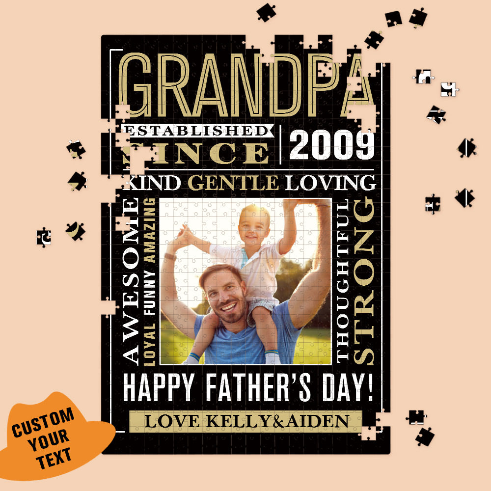 Photo Puzzle Personalized Jigsaw Puzzle Father's Day Gift with Custom Text Gift for Grandpa