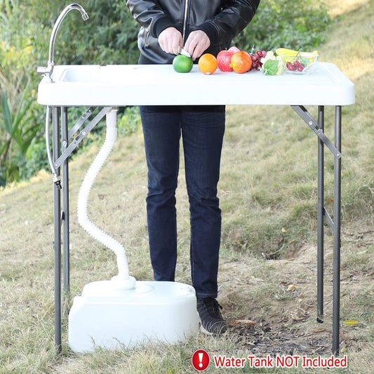 Camping Table with Sink, Folding Outdoor Table with Sink, Drain Assembly and Faucet, Fish Cleaning Table with Sink, Camp kitchen Table, Hunting Cleaning Cutting Picnic Outdoor Gardening Table, W8851