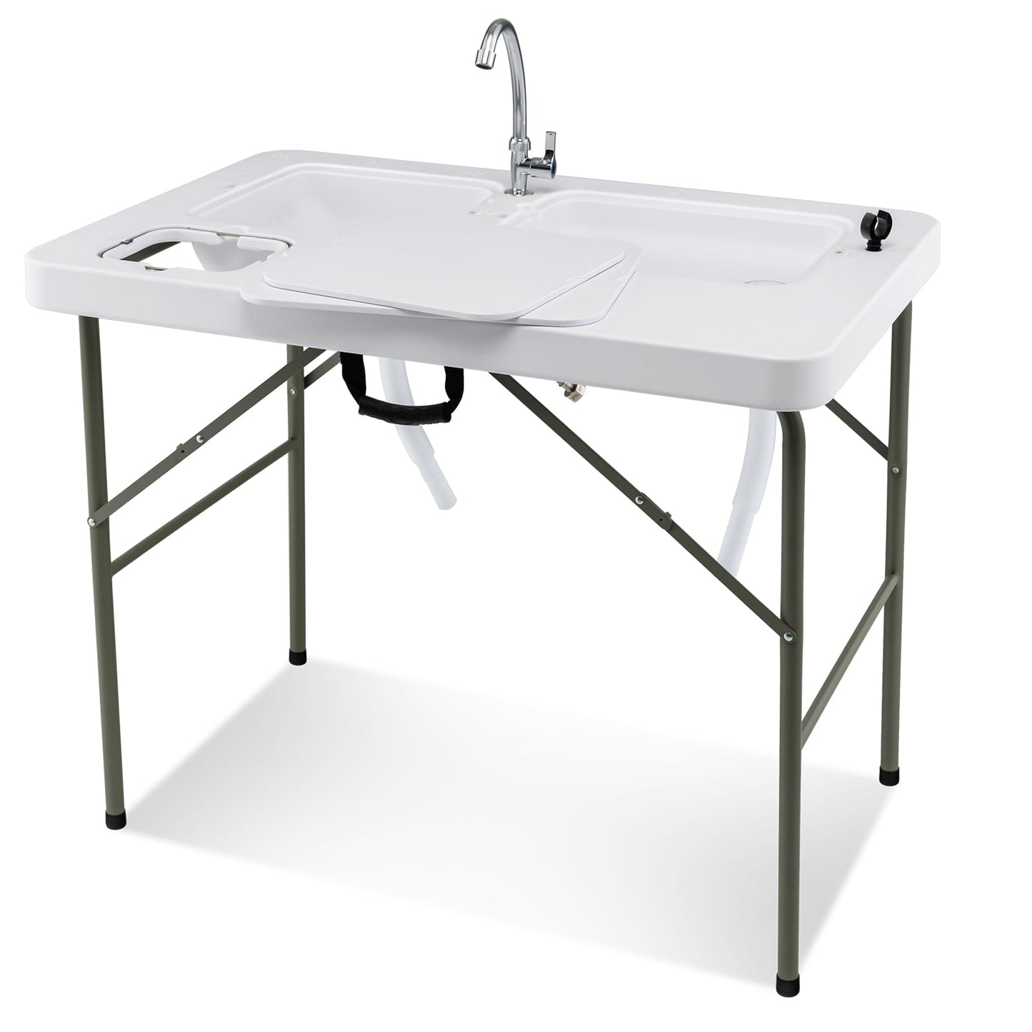 Costway Folding Fish Cleaning Table with 2 Built-in Sinks & 360¡ãRotatable Faucet