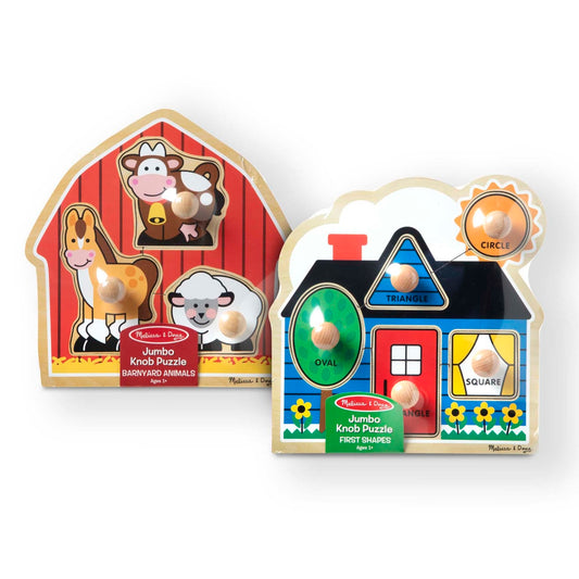 Jumbo Knob Wooden Puzzles Bundle - Shapes and Barn