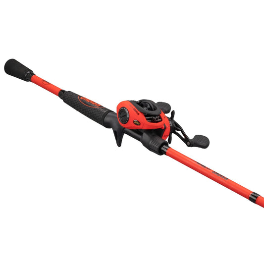 Lew's Mach Smash Baitcast Reel and Fishing Rod Combo, 7-Foot 2-Inch Medium-Heavy Power Rod, Left-Hand Retrieve, Red/Black