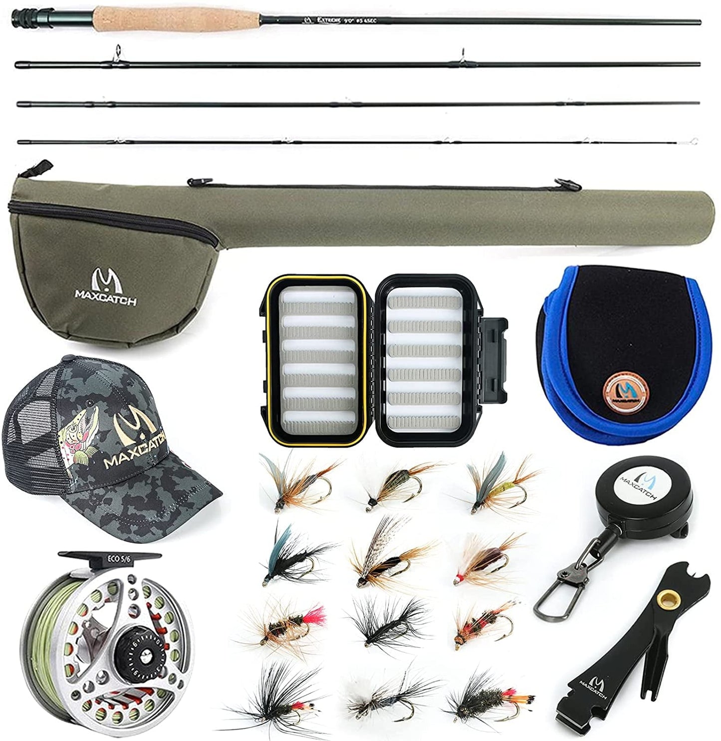 M MAXIMUMCATCH Maxcatch Extreme Fly Fishing Combo Kit 3/ Weight, Starter Fly Rod and Reel Outfit, with a Protective Travel Case 5wt 9 0 4pc Rod,5/6 Reel