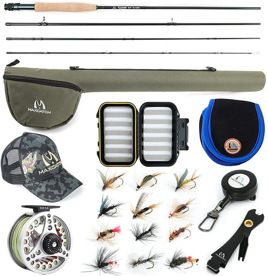 M MAXIMUMCATCH Maxcatch Extreme Fly Fishing Combo Kit 3/ Weight, Starter Fly Rod and Reel Outfit, with a Protective Travel Case 5wt 9 0 4pc Rod,5/6 Reel