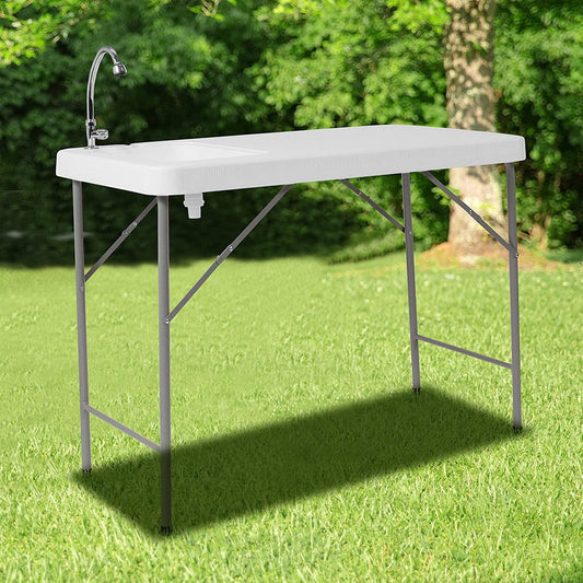 MDHAND Folding Fish Cleaning Table, 4-Foot Portable Outdoor Camping Table and Sink Faucet