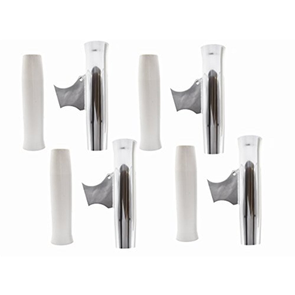 Marine City Aluminum Flared Weld-on White Vinyl Insert Fishing Rod Holder L: 10 inches Dia.:1-7/8 inches 4-Pack