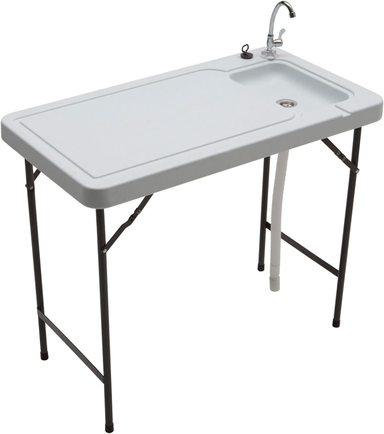 Outdoor Folding Fish and Game Cleaning Table with Quick Connect Stainless Steel Faucet and Drain Hose for Fishing, Hunting, and Camping Gear