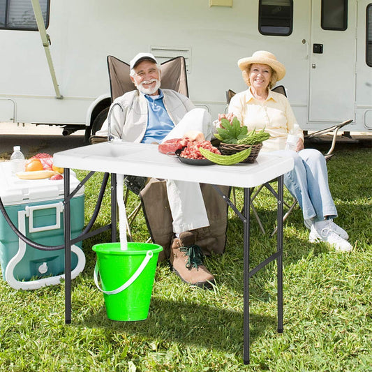 Portable Folding Table Fish Fillet Hunting Cleaning Cutting Camping Picnic Outdoor Gardening Table with Sink Faucet